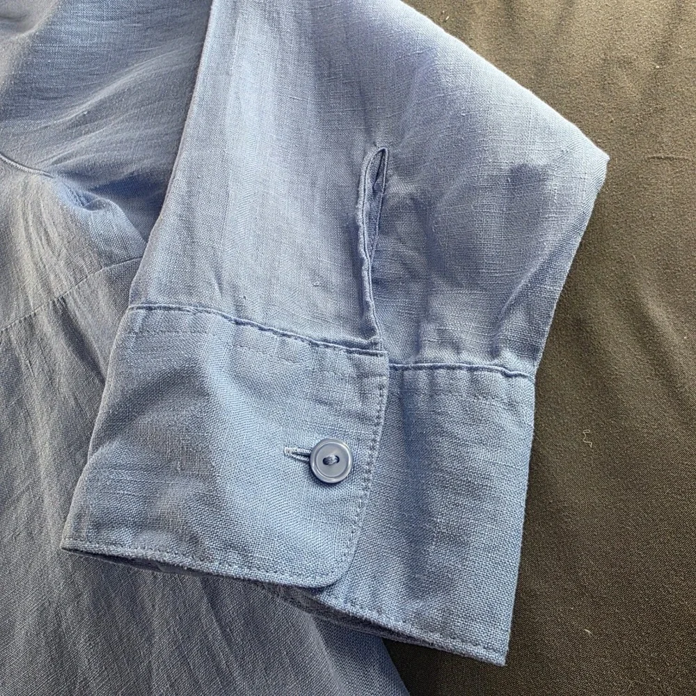 LL Bean Womens Blue 100% Linen 3/4 Sleeve‎ Button Down Shirt 280381 Medium - Picture 3 of 6